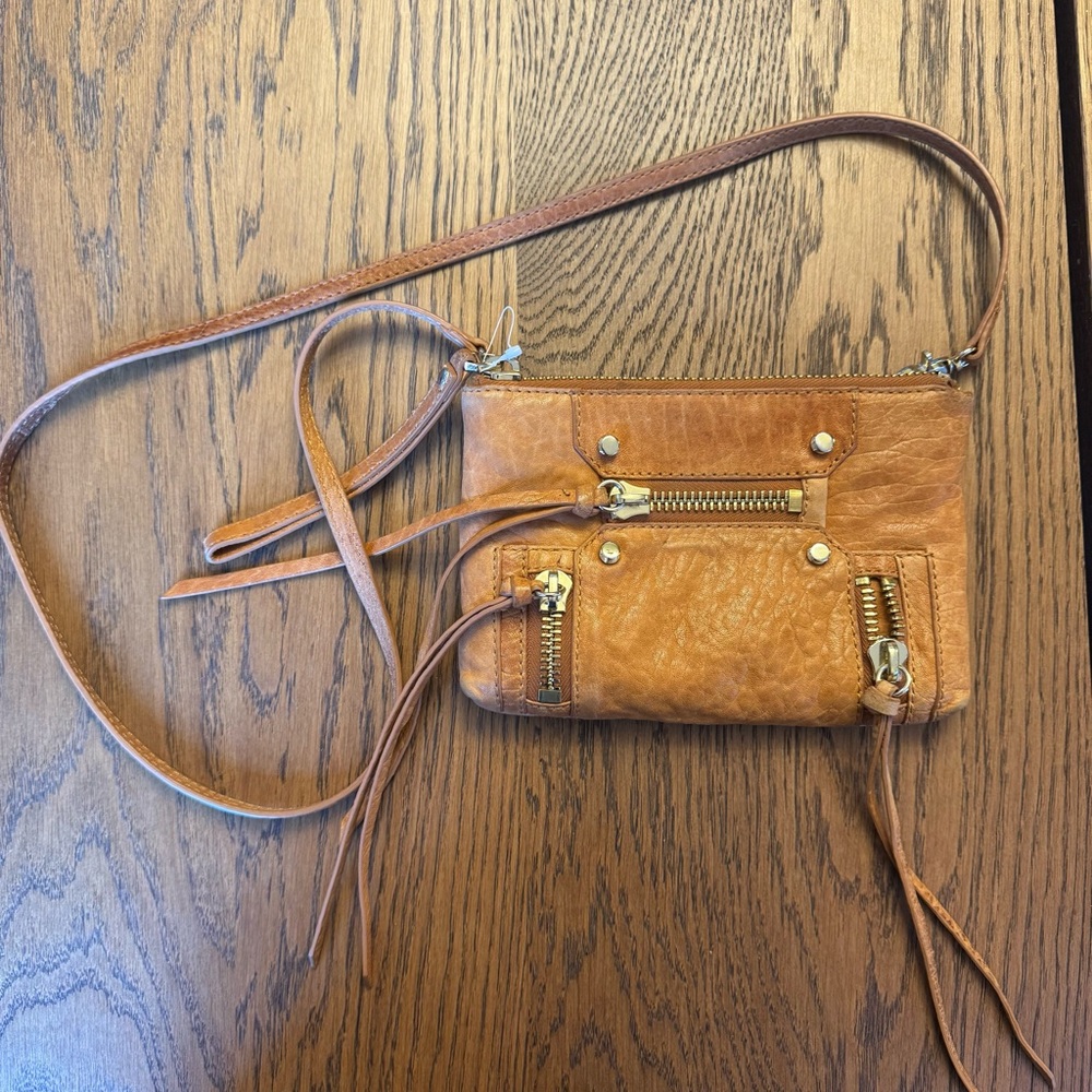 Botkier Brown Tan Leather Crossbody Bag purse with gold zippers